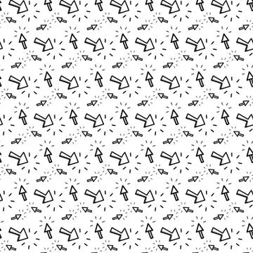 Seamless pattern hand drawn click arrow. Doodle black sketch. Sign symbol. De Stock Illustration
