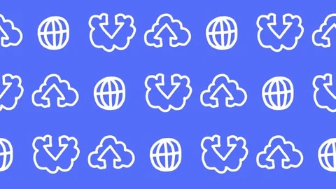 Seamless pattern of hand-drawn cloud download, cloud upload, and global network Stock Footage 336270103