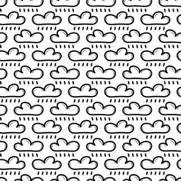 Seamless pattern hand drawn cloud rain. Doodle black sketch. Sign symbol. Dec イラスト素材