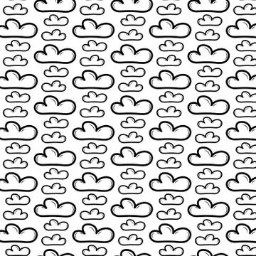 Seamless pattern hand drawn cloud. Doodle black sketch. Sign symbol. Decorati Illustrazione stock