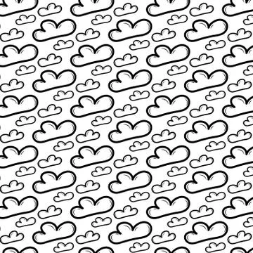 Seamless pattern hand drawn cloud. Doodle black sketch. Sign symbol. Decorati 스톡 일러스트