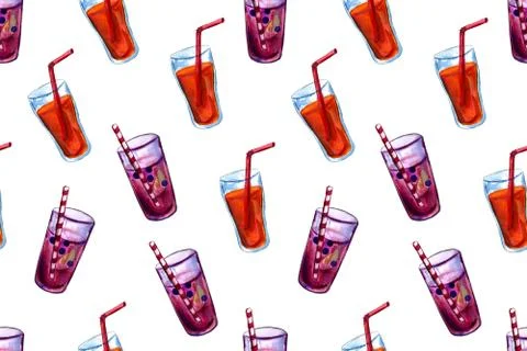 Seamless pattern with hand drawn cocktails Stock Illustration