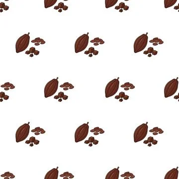 Seamless pattern with hand drawn cocoa beans and chocolate pieces. Stock Illustration