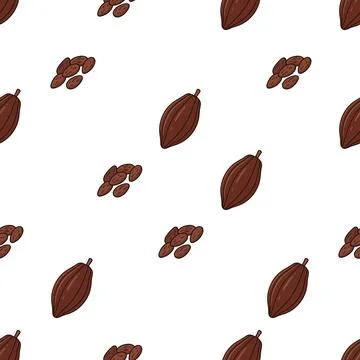 Seamless pattern with hand drawn cocoa beans and pods for bakery and pastry.. Stock Illustration