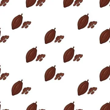 Seamless pattern with hand drawn cocoa beans and pods for bakery and pastry.. Stock Illustration