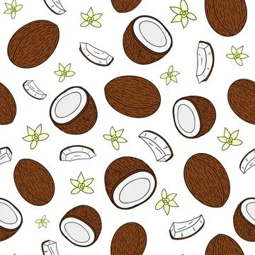 Seamless pattern with hand drawn coconuts. Stock Illustration