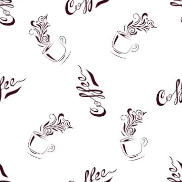 Seamless Pattern Hand Drawn Coffee Cup with Floral Design. Sketch style template Stock Illustration