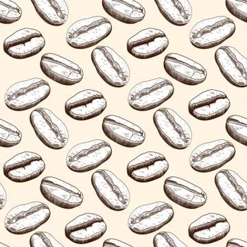 Seamless pattern with hand drawn coffee beans. Black and white sketch イラスト素材