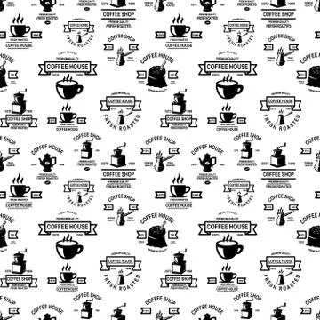 Seamless pattern with hand drawn coffee design elements. For poster, flyer, c イラスト素材