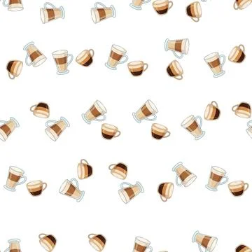 Seamless pattern with hand drawn coffee cups on white background. Illustrazione stock