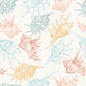 Seamless pattern hand drawn color seashells vector illustration イラスト素材