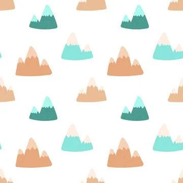 Seamless pattern of hand-drawn colored mountains on a light background. Illus Illustrazione stock