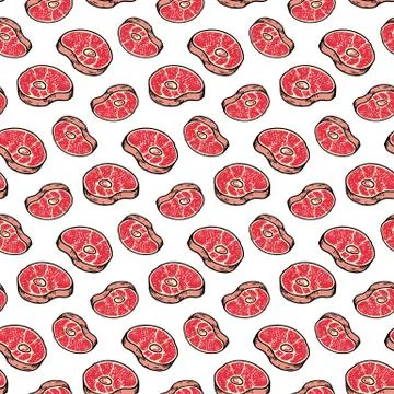 Seamless pattern hand drawn colorful meat. Doodle black sketch. Sign symbol.  Stock Illustration