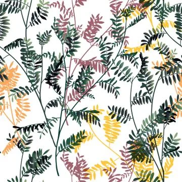 Seamless pattern, hand drawn colorful leaves, floral garden on white background Stock Illustration