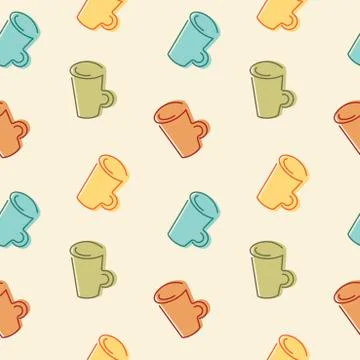 Seamless pattern with hand drawn colorful mugs . Suitable for tablecloth, clo Stock Illustration