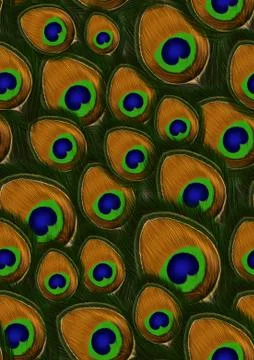 Seamless pattern with hand drawn colorful peacock feathers. Stockillustratie