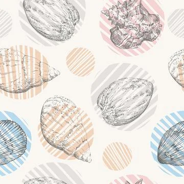 Seamless pattern hand drawn colorful seashells vector illustration イラスト素材