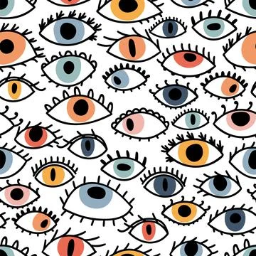 Seamless pattern with hand drawn colorful eyes. Stylish background. Fashion.. Stock Illustration