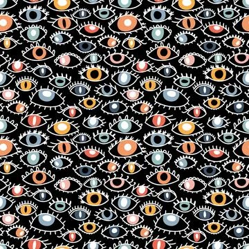 Seamless pattern with hand drawn colorful eyes. Stylish background. Evil ey.. Stock Illustration