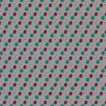 Seamless pattern with hand-drawn colorful flowers on a grey background Stock Illustration