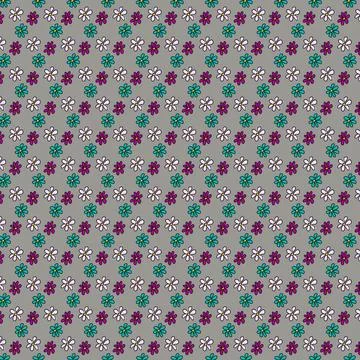 Seamless pattern with hand-drawn colorful flowers on a grey background Stock Illustration