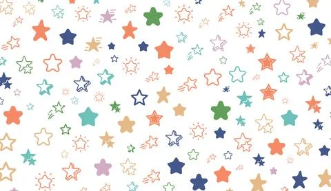 Seamless pattern with hand drawn colorful stars on a white background kids 스톡 일러스트