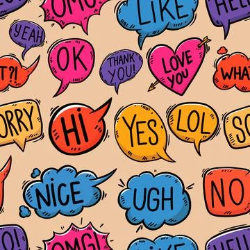 Seamless pattern with hand drawn comic style speech bubbles. Design element f Stock Illustration