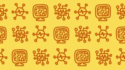 Seamless pattern of hand-drawn computer microchips, cyber networks background Stock Footage 336518359