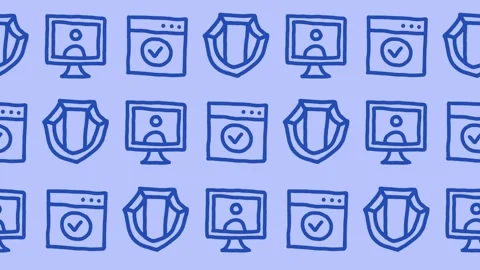Seamless pattern of hand-drawn computer security icons, protected web browser Stock Footage 345160424