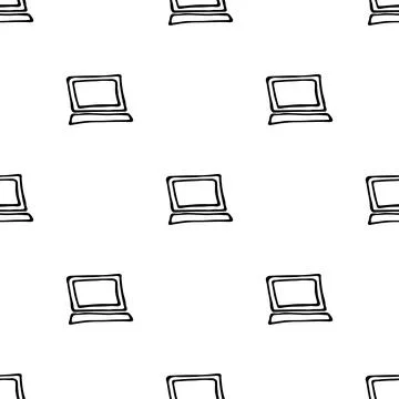 Seamless pattern with hand drawn computer. Doodle style vector illustration Stock Illustration
