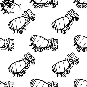 Seamless pattern hand drawn concrete mixer doodle. Sketch style icon. Decorat Illustrazione stock