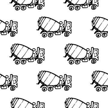 Seamless pattern hand drawn concrete mixer doodle. Sketch style icon. Decorat Illustrazione stock