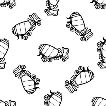 Seamless pattern hand drawn concrete mixer doodle. Sketch style icon. Decorat Illustrazione stock