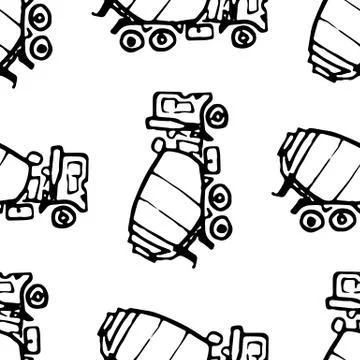 Seamless pattern hand drawn concrete mixer doodle. Sketch style icon. Decorat Illustrazione stock