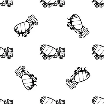 Seamless pattern hand drawn concrete mixer doodle. Sketch style icon. Decorat Illustrazione stock