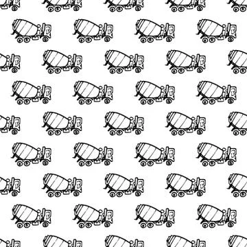 Seamless pattern hand drawn concrete mixer doodle. Sketch style icon. Decorat 스톡 일러스트