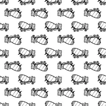 Seamless pattern hand drawn concrete mixer doodle. Sketch style icon. Decorat Illustrazione stock