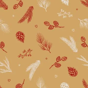 Seamless pattern with hand drawn cones, xmas tree. Christmas vector illustration Illustrazione stock