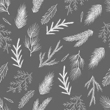 Seamless pattern with hand drawn cones, xmas tree. Christmas vector illustration Stock Illustration