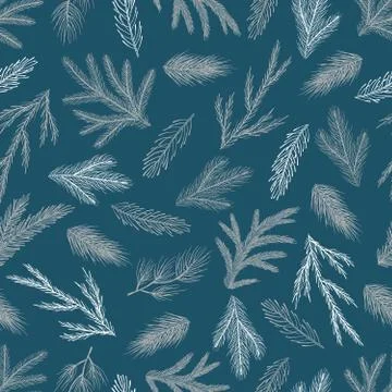 Seamless pattern with hand drawn cones, xmas tree. Christmas vector illustration Stock Illustration