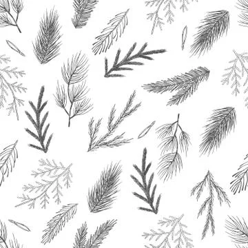 Seamless pattern with hand drawn cones,xmas tree. Christmas vector illustration. Stock Illustration