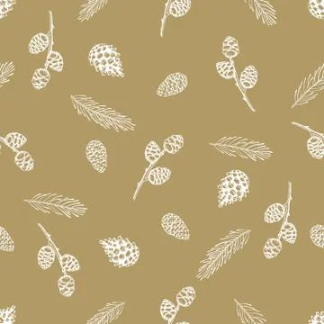 Seamless pattern with hand drawn cones,xmas tree. Christmas vector illustration. 스톡 일러스트