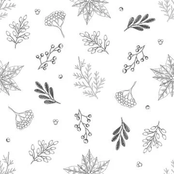 Seamless pattern with hand drawn cones,xmas tree. Christmas vector illustration. Illustrazione stock