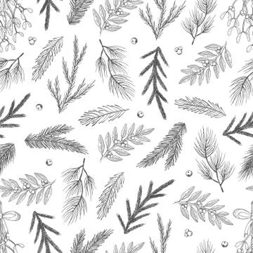 Seamless pattern with hand drawn cones,xmas tree. Christmas vector illustration. Stock Illustration