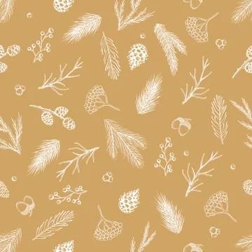Seamless pattern with hand drawn cones,xmas tree. Christmas vector illustration. Stock Illustration