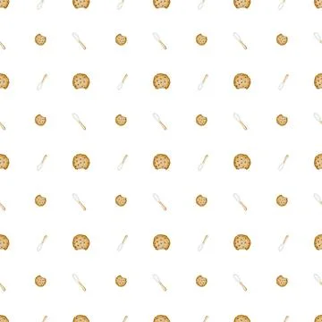 Seamless pattern of hand drawn cookies and kitchen appliance. cute pattern for Stock Illustration