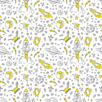 Seamless pattern with hand drawn cosmic elements Stockillustratie