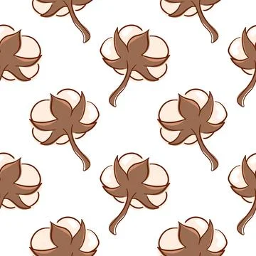 Seamless pattern with hand drawn cotton bolls in flat style. Background for Stock Illustration