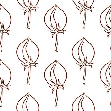 Seamless pattern with hand drawn cotton plant flower bud. Organic textile print Stock Illustration