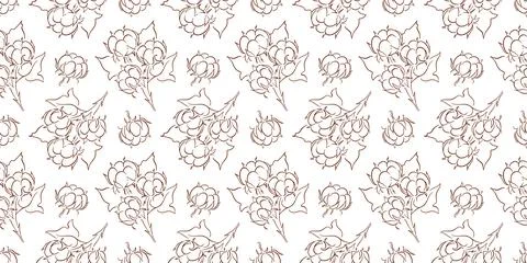 Seamless pattern with hand drawn cotton plant branch element. Botanical sketch Stock Illustration